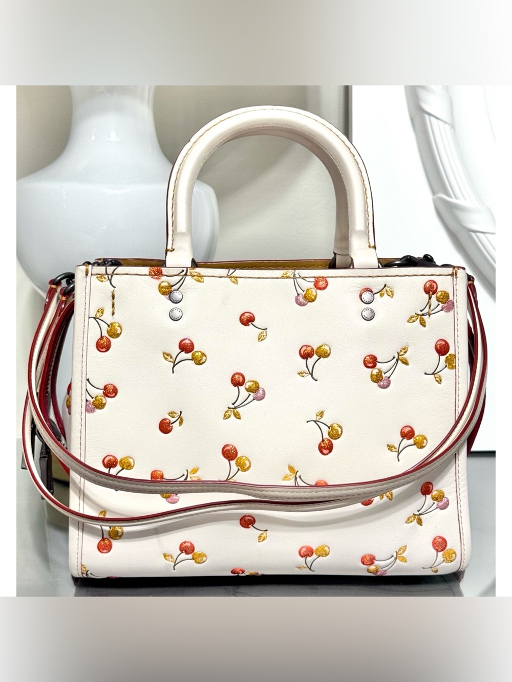 COACH ROGUE 25 CHERRY PRINT SHOULDER BAG IN BP/CHALK - Picture 3 of 10